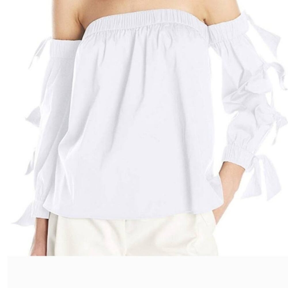 MILLY BLYTHE Sz S $325 Off The Shoulder White Cutout Top Blouse EUC